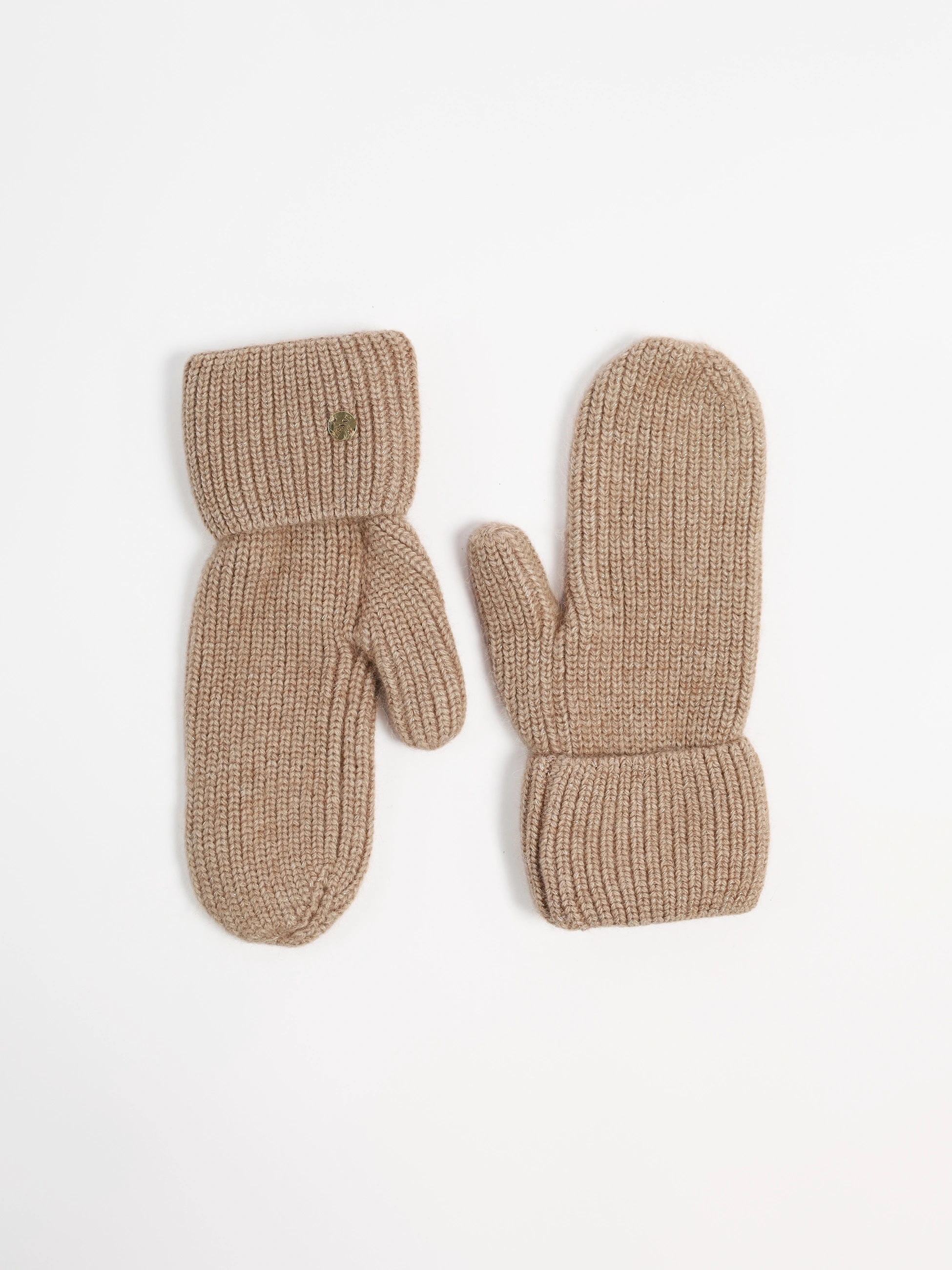 Варежки вязаные бежевого цвета с люрексом